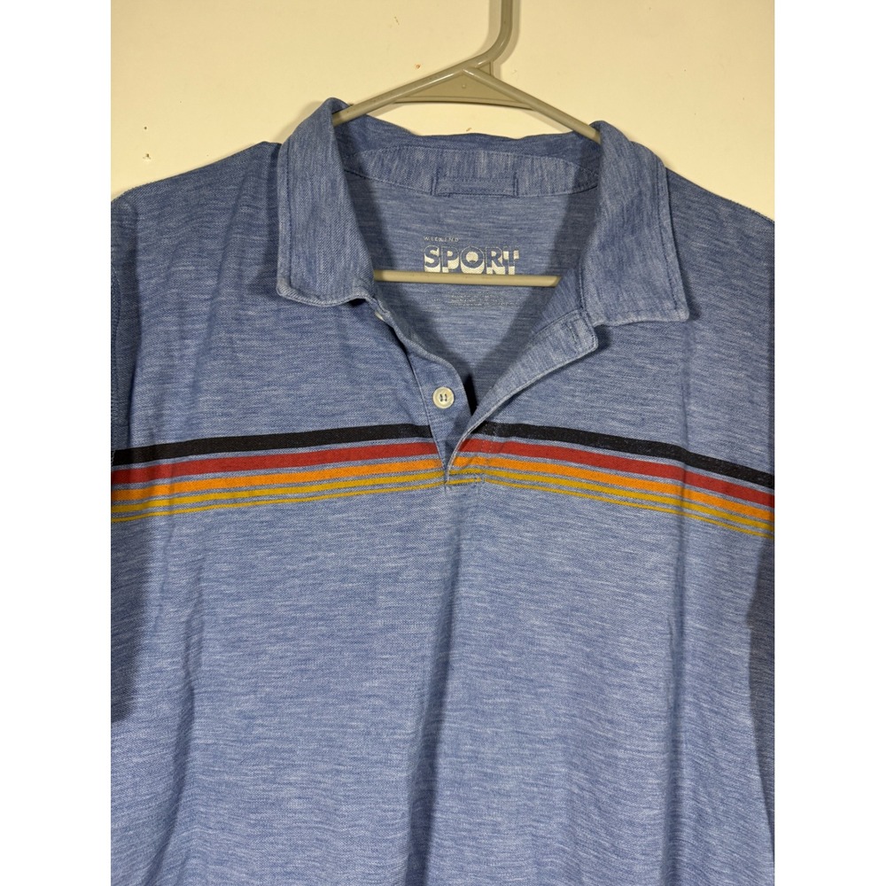 Marine Layer Weekend Sport Blue Heathered Striped Polo Shirt Mens XL